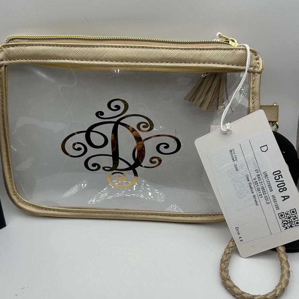 NWT Transparent Gold Trim Women's Wristlet